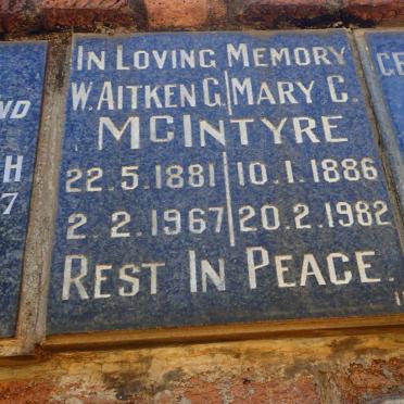 MCINTYRE W. Aitken G. 1881-1967 &amp; Mary C. 1886-1982