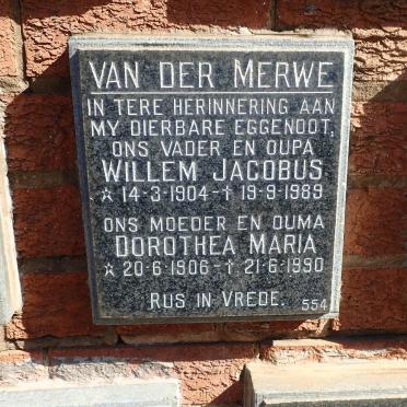 MERWE Willem Jacobus, van der 1904-1989 &amp; Dorothea Maria 1906-1990
