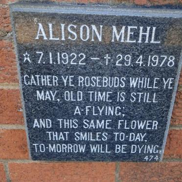 MEHL Alison 1922-1978