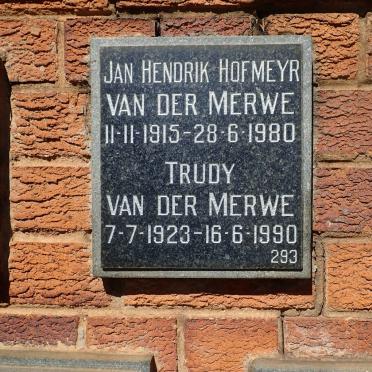 MERWE Jan Hendrik Hofmeyr, van der 1915-1980 &amp; Trudy 1923-1990