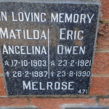 MELROSE Eric Owen 1921-1990 &amp; Matilda Angelina 1903-1987
