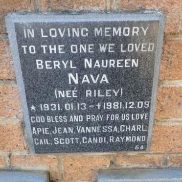 NAVA Beryl Naureen nee RILEY 1931-1981