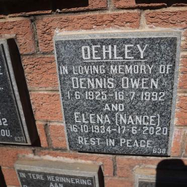 OEHLEY Dennis Owen 1925-1992 &amp; Elena 1934-2020