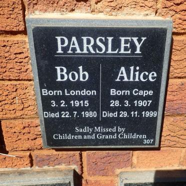 PARSLEY Bob 1915-1980 &amp; Alice 1907-1999