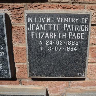 PAGE Jeanette Patricia Elizabeth 1898-1994
