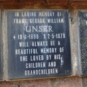UNSER Frank George William 1890-1979