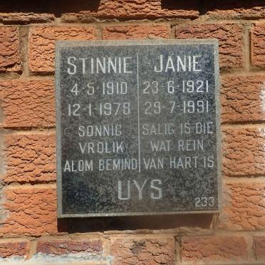 UYS Stinnie 1910-1978 :: UYS Janie 1921-1991