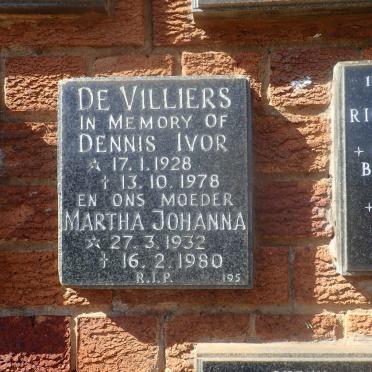 VILLIERS Dennis Ivor, de 1928-1978 &amp; Martha Johanna 1932-1980