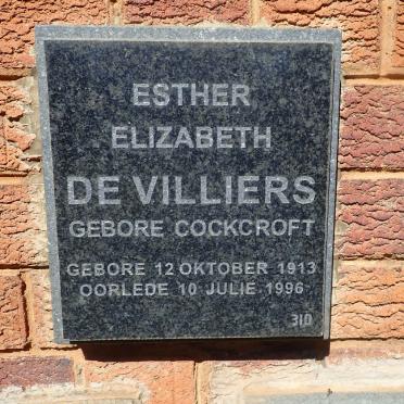 VILLIERS Esther Elizabeth, de nee COCKCROFT 1913-1996