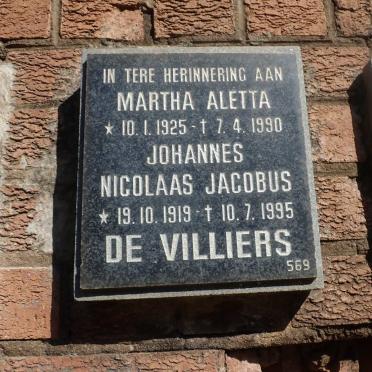 VILLIERS Johannes Nicolaas Jacobus, de 1919-1995 &amp; Martha Aletta 1925-1990