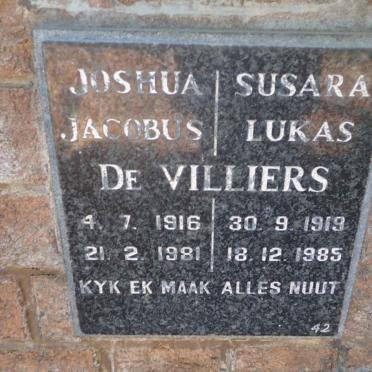 VILLIERS Joshua Jacobus, de 1916-1981&amp; Susara Lukas 1919-1985