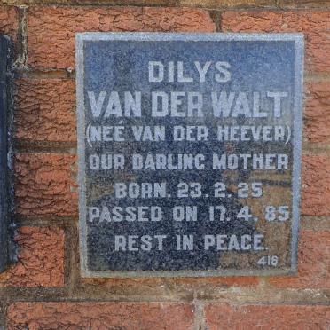WALT Dilys, van der VAN DER HEEVER 1925-1985
