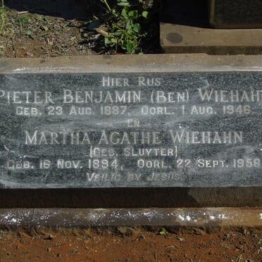 WIEHAHN Pieter Benjamin 1887-1946 & Martha Agathe SLUYTER  1894-1958 