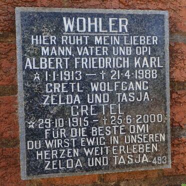 WOHLER Albert Friedrich Karl 1913-1988 &amp; Gretel 1915-2000