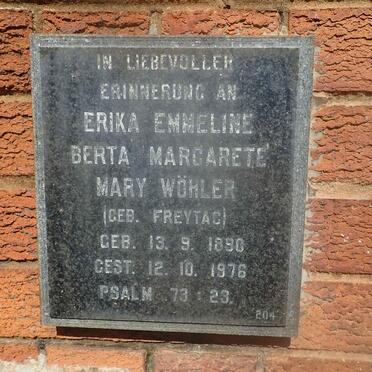 WOHLER Erika Emmeline Berta Margarete Mary nee FREYTAG 1890-1976