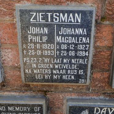 ZIETSMAN Johan Philip 1920-1993 &amp; Johanna Magdalena 1923-1984