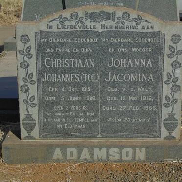 ADAMSON Christiaan Johannes 1919-1986 & Johanna Jacomina V.D. WALT 1916-1956