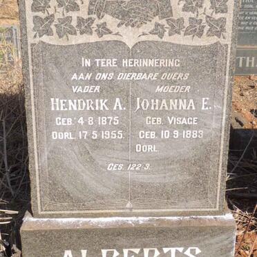 ALBERTS Hendrik A. 1875-1955 & Johanna E. VISAGIE 1883- 
