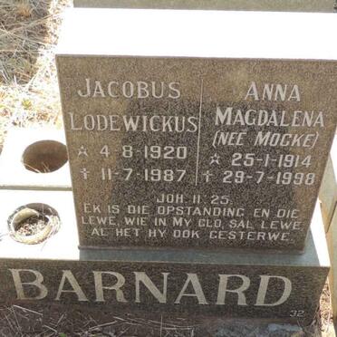 BARNARD Jacobus Lodewickus 1920-1987 & Anna Magdalena MOCKE 1914-1998