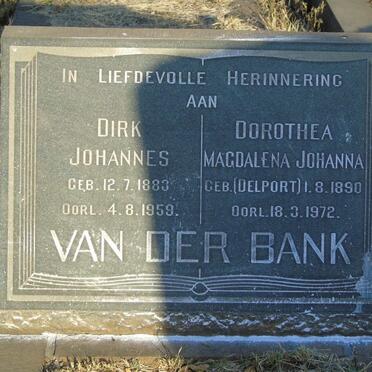 BANK Dirk Johannes, van der 1883-1959 & Dorothea Magdalena Johanna DELPORT 1890-1972