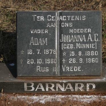 BARNARD Adam 1878-1960 &amp; Johanna A.C. MINNIE 1880-1960