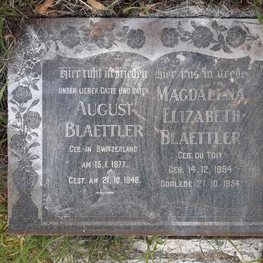 BLAETTLER August 1877-1948 &amp; Magdalena Elizabeth DU TOIT 1894-1954