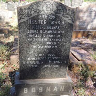 BOSMAN Johannes Heinrich 1896- &amp; Hester Maria BOSMAN 1899-1956