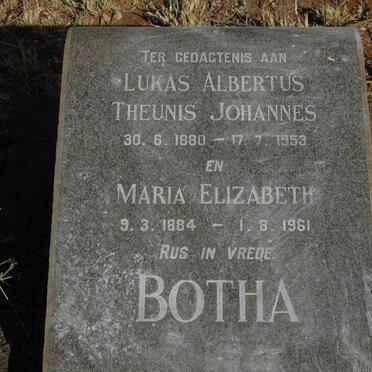 BOTHA Lukas Albertus Theunis Johannes 1880-1953 & Maria Elizabeth 1884-1961