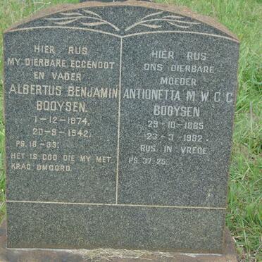 BOOYSEN Albertus Benjamin 1874-1942 &amp; Antionetta M.W.G.C 1885-1982