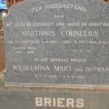 BRIERS Marthinus Cornelius 1883-1967 & Wilhelmina Mary BOSMAN 1892-1983