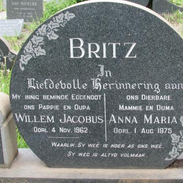 BRITZ Willem Jacobus -1962 &amp; Anna Maria -1975
