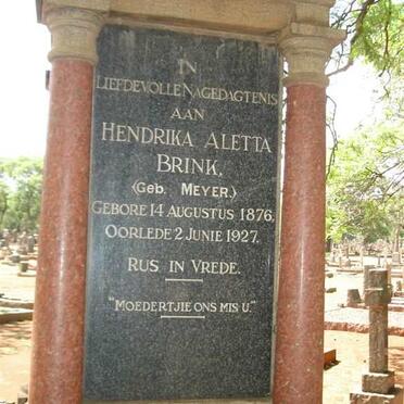 BRINK Hendrika Aletta neé MEYER 1876-1927