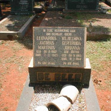 BEER Leonardus Jacobus Martinus, de 1907-1969 &amp; Wilhelmina Gertruida Johanna BOTHA