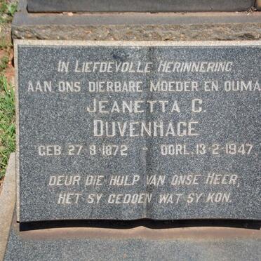 DUVENHAGE Jeanetta C. 1872-1947