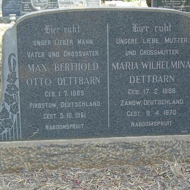 DETTBARN Max Berthold Otto 1889-1961 &amp; Maria Wilhelmina 1888-1970
