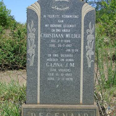 DEGENAAR Christiaan Mulder 1894-1957 &amp; Gazina J.M. VISAGIE 1903-1978