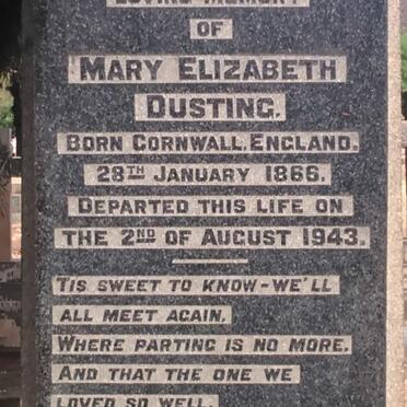 DUSTING Mary Elizabeth 1866-1943