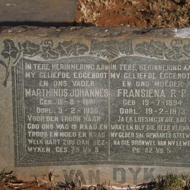 DYK Marthinus Johannes, van 1891-1955 & Fransiena R.P. 1894-1973