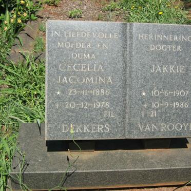 DEKKERS Cecelia Jacomina 1886-1978 :: ROOYEN Jakkie, van 1907-1986