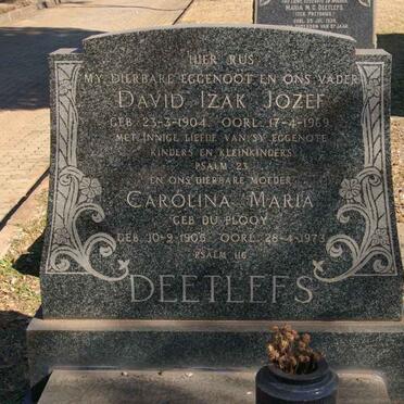 DEETLEFS David Izak Jozef 1904-1969 &amp; Carolina Maria du PLOOY 1905-1973