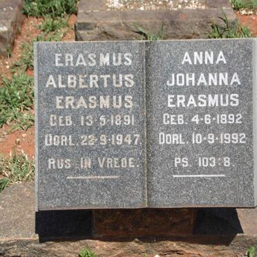 ERASMUS Albertus 1891-1947 &amp; Anna Johanna 1892-1992