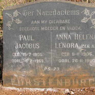 FURSTENBURG Paul Jacobus 1905-1969 &amp; Anna Helena Lenora NEL 1905-1960