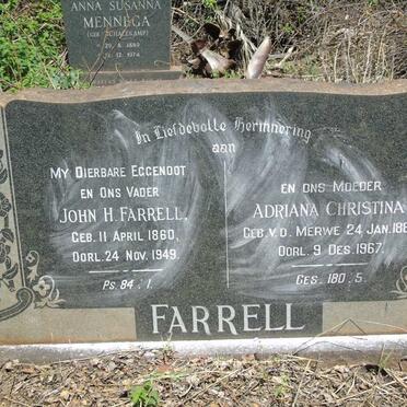 FARRELL John H. 1860-1949 & Adriana Christina V.D. MERWE 1880-1967 