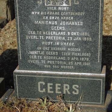GEERS Marienus Johannes 1881-1939 & Jannetje FIERLOOS 1878-1961