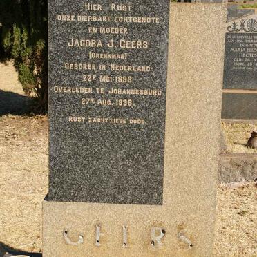 GEERS Jacoba J. nee BRENKMAN 1893-1938