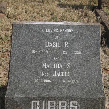 GIBBS Basil R. 1909-1950 &amp; Martha S. nee JACOBS 1906-1971