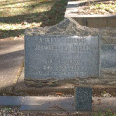 GORDON Albert Fredrich Johannes, von 1870-1948 & Johanna Petronella previously PRETORIUS nee van NIEKERK 1882-1969