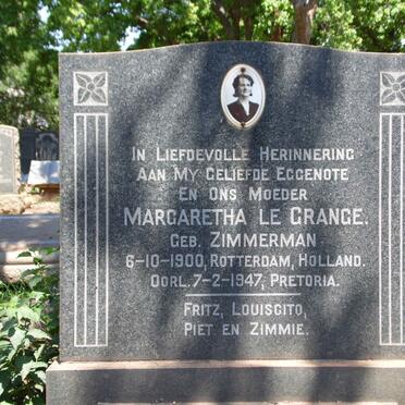 GRANGE Margaretha, le nee ZIMMERMAN 1900-1947