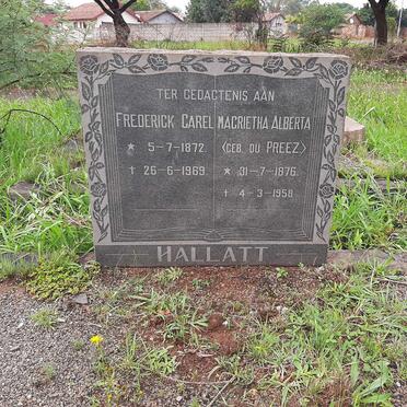 HALLATT Frederick Carel 1872-1969 &amp; Magrietha Alberta DU PREEZ 1876-1958