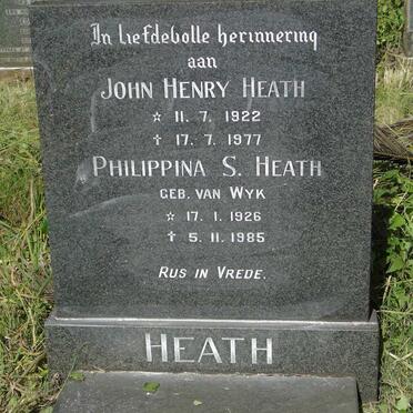 HEATH John Henry 1922-1977 & Philippina S. VAN WYK 1926-1985